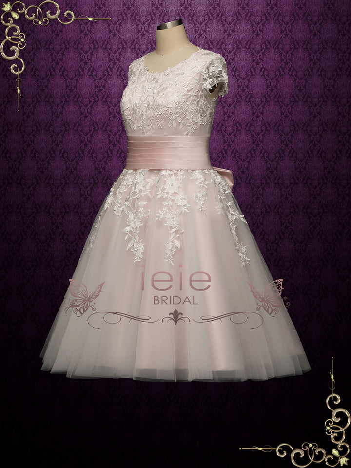 Retro Pink Short Lace Wedding Dress CHINESA