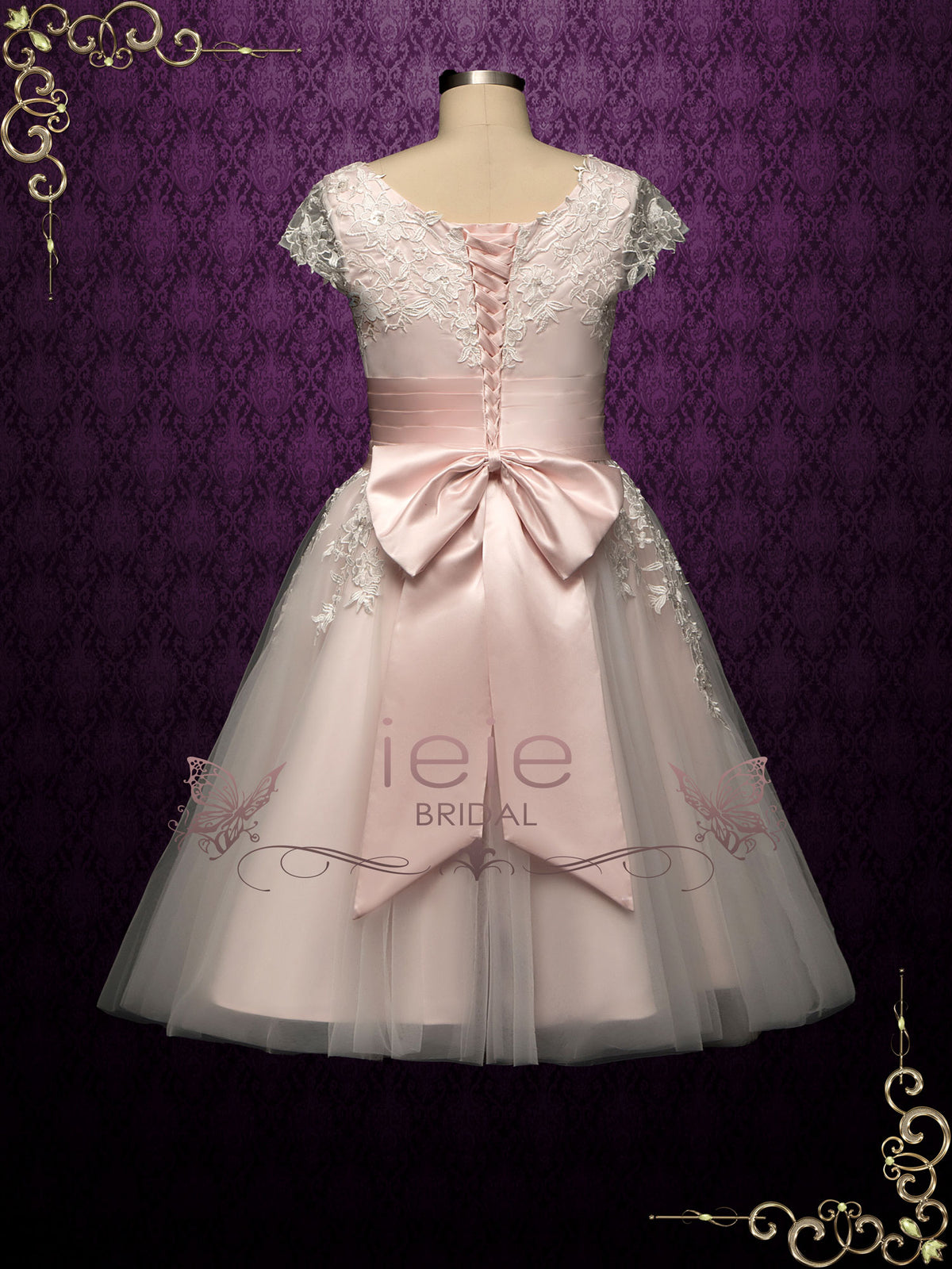 Retro Pink Short Lace Wedding Dress CHINESA