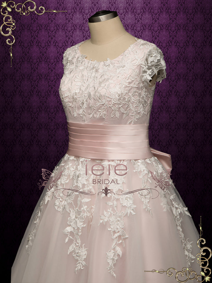 Retro Pink Short Lace Wedding Dress CHINESA