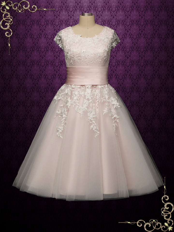 Retro Pink Short Lace Wedding Dress CHINESA