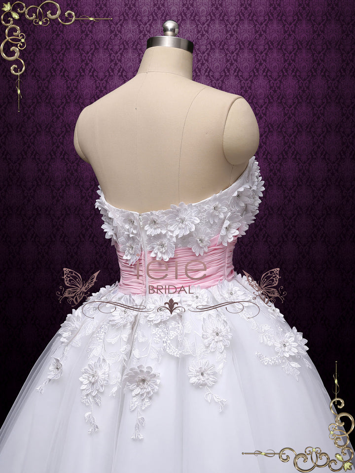 Retro Strapless Tea Length Wedding Dress with Daisy Flowers LYDIA