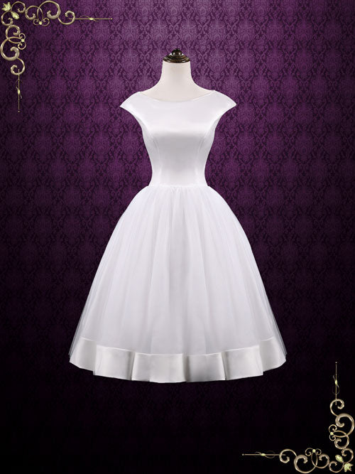 Ready to Wear Retro Tea Length Satin Tulle Wedding Dress AUDREY