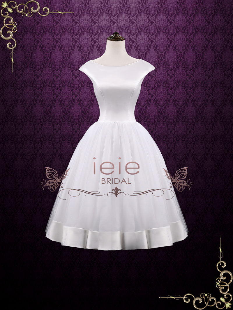 Vintage Retro Tea Length Satin Tulle Wedding Dress AUDREY