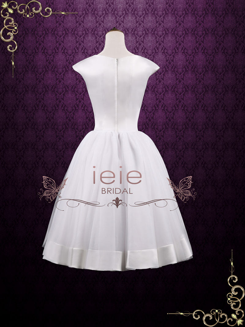 Vintage Retro Tea Length Satin Tulle Wedding Dress AUDREY