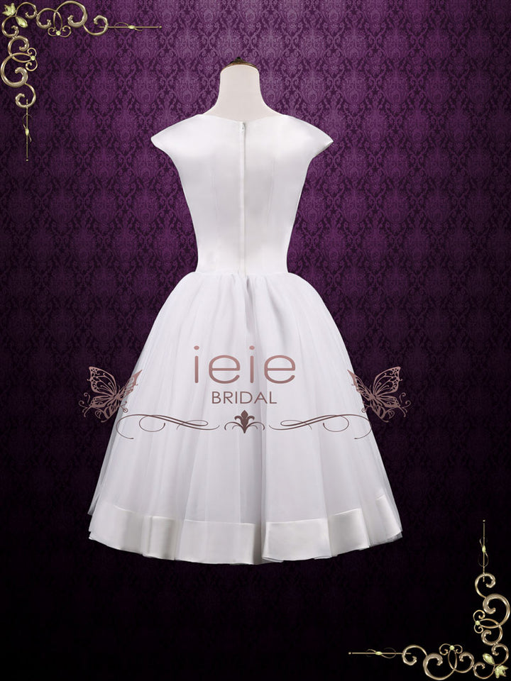 Vintage Retro Tea Length Satin Tulle Wedding Dress AUDREY