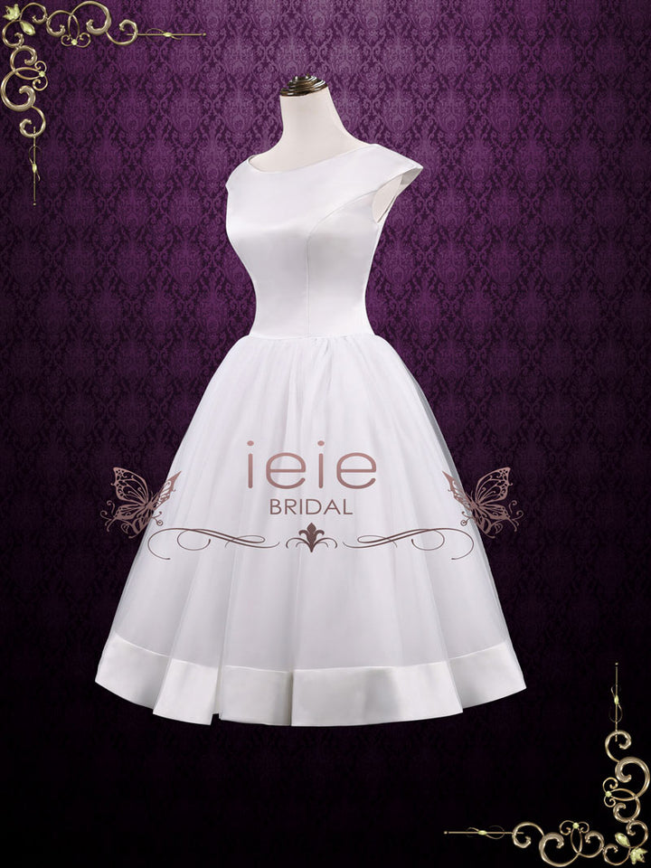Vintage Retro Tea Length Satin Tulle Wedding Dress AUDREY