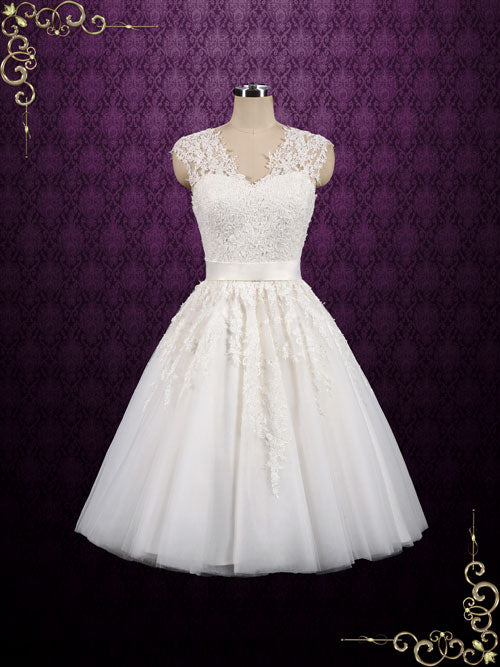 Retro Vintage Short Tea Length Lace Wedding Dress CLOVER – ieie Bridal