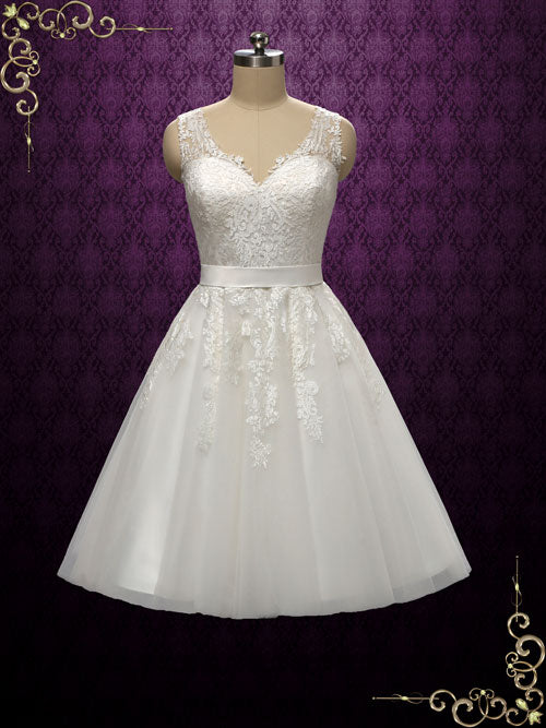 Retro Tea Length Lace Wedding Dress | Clarince