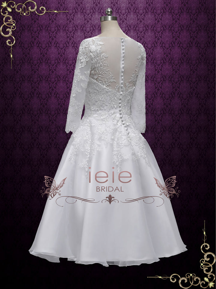 Vintage Style Short Tea Length Lace Wedding Dress with Sleeves | Paulin