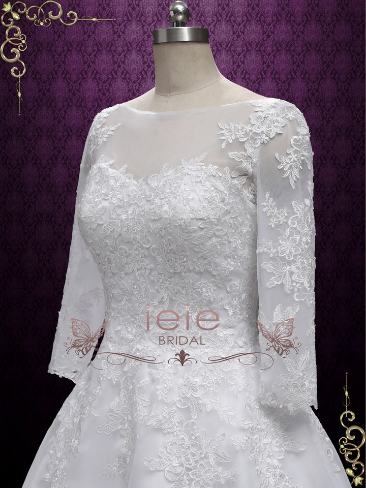 Vintage Style Short Tea Length Lace Wedding Dress with Sleeves | Paulin