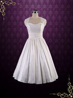 Retro Tea Length Wedding Dress with Lace Cap Sleeves and Keyhole Back | Jodie