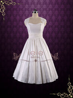 Retro Tea Length Wedding Dress with Lace Cap Sleeves and Keyhole Back | Jodie