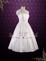 Retro Tea Length Wedding Dress with Lace Cap Sleeves and Keyhole Back | Jodie