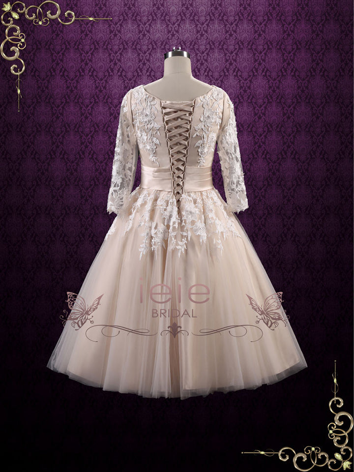 Retro 50s Modest Tea Length Lace Wedding Dress MARLENE