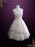 Blush Pink Retro Style Tea Length Strapless  Formal Dress | Fable