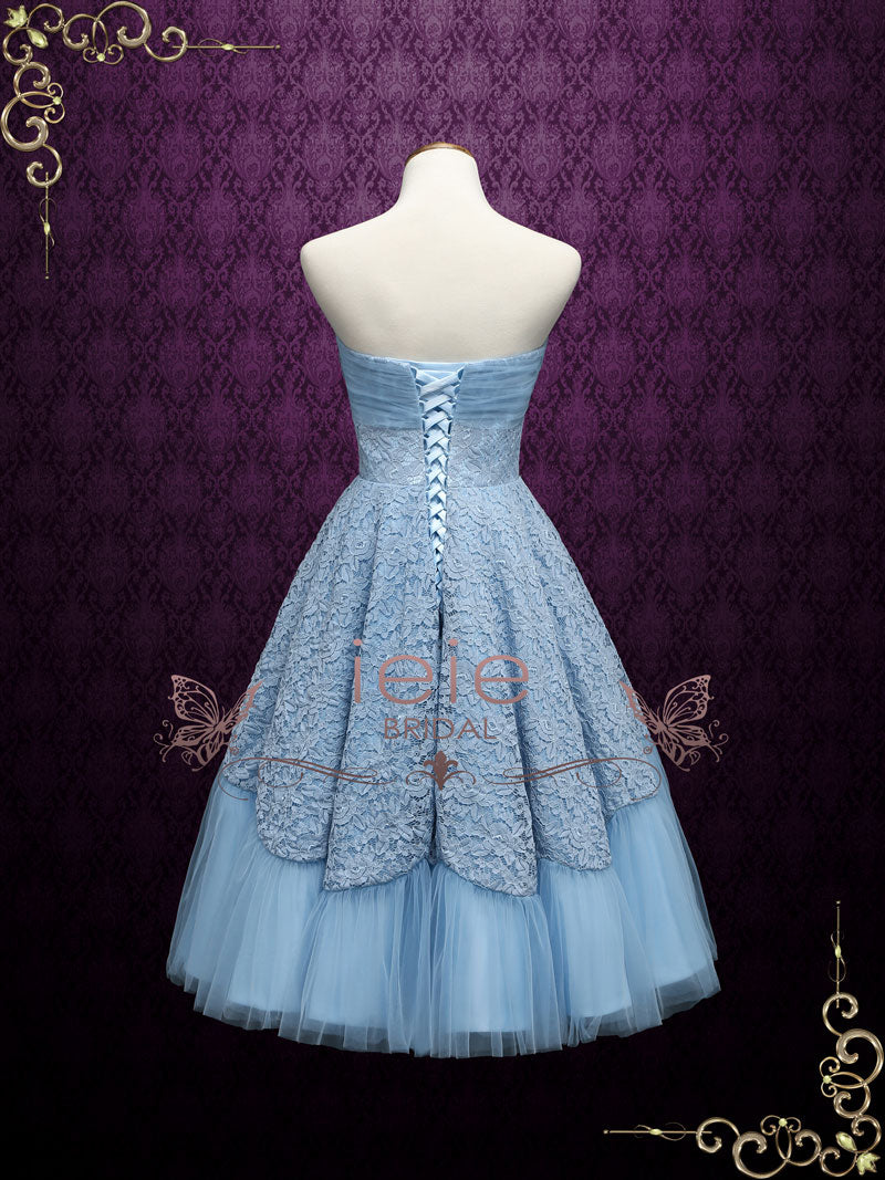 Retro 50s Tea Length Strapless Prom Dress GABBY Custom Size / Blue