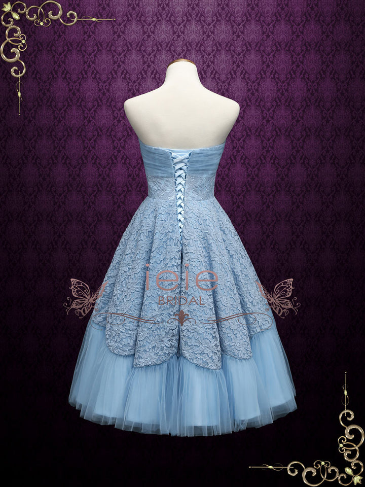 Retro 50s Tea Length Strapless Prom Dress GABBY Custom Size / Blue Retro 50s Tea Length Strapless Prom Dress GABBY Custom Size / Blue