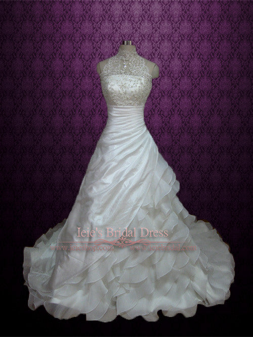 Lace Halter A-line Taffeta Wedding Dress with Organza Ruffle Skirt  ROSA