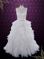 Princess Ruffle Ball Gown Wedding Dress with Lace Bodice | Caren