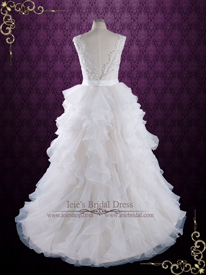 Elegant Ivory Princess Ball Gown V Neck Ruched Ruffles Chiffon Prom Dress Wedding Dress cc2429 main image 0