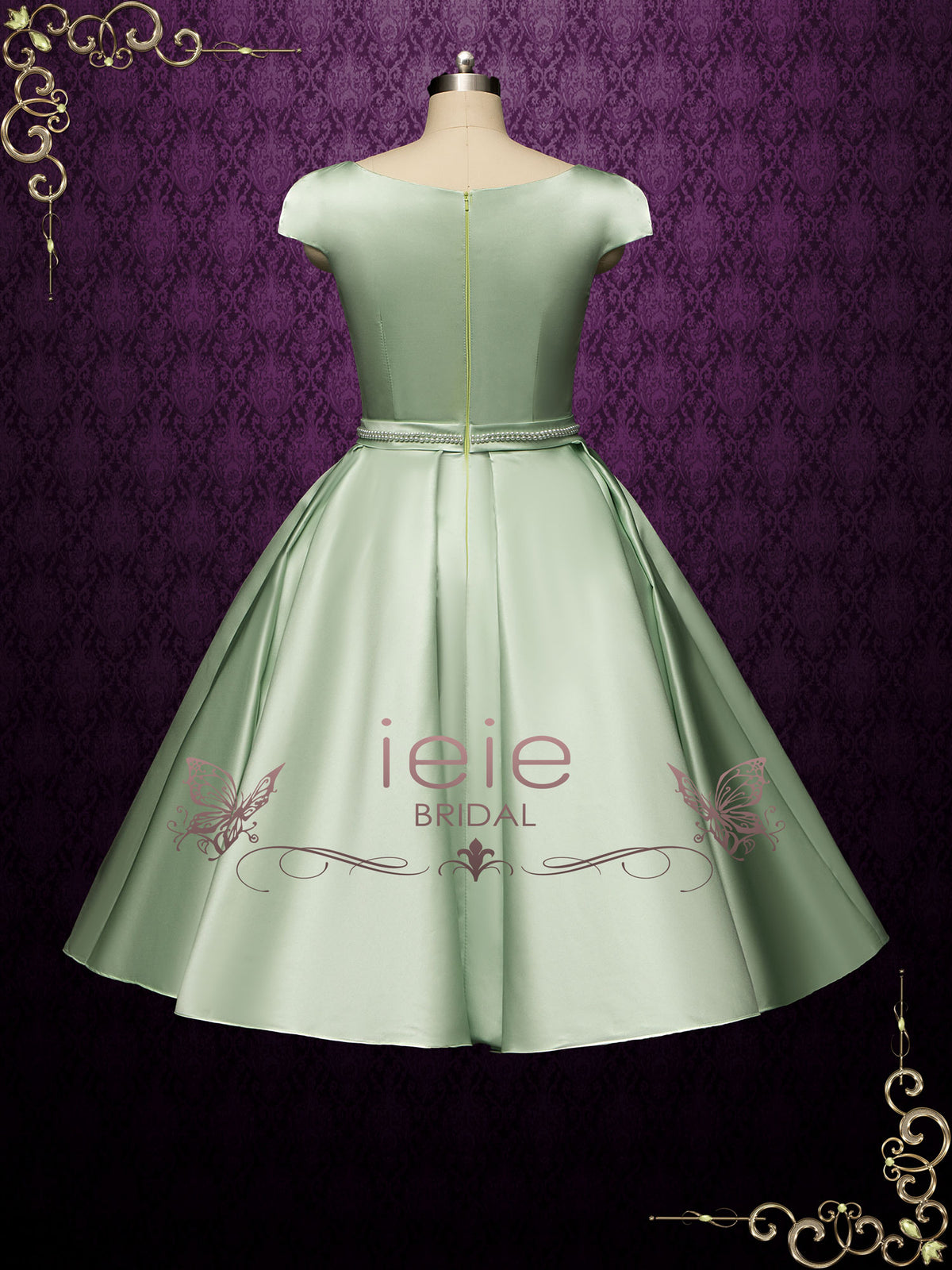Vintage Inspired Green Tea Length Wedding Dress BETTY