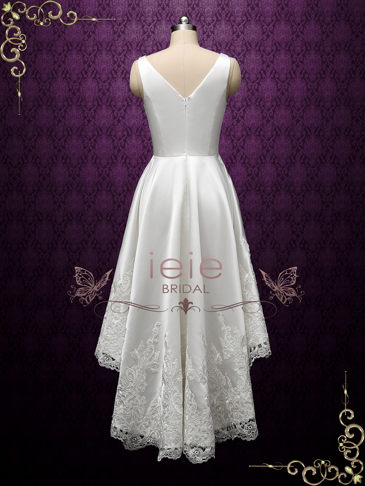 Satin High Low Wedding Dress with Lace Edge TIA