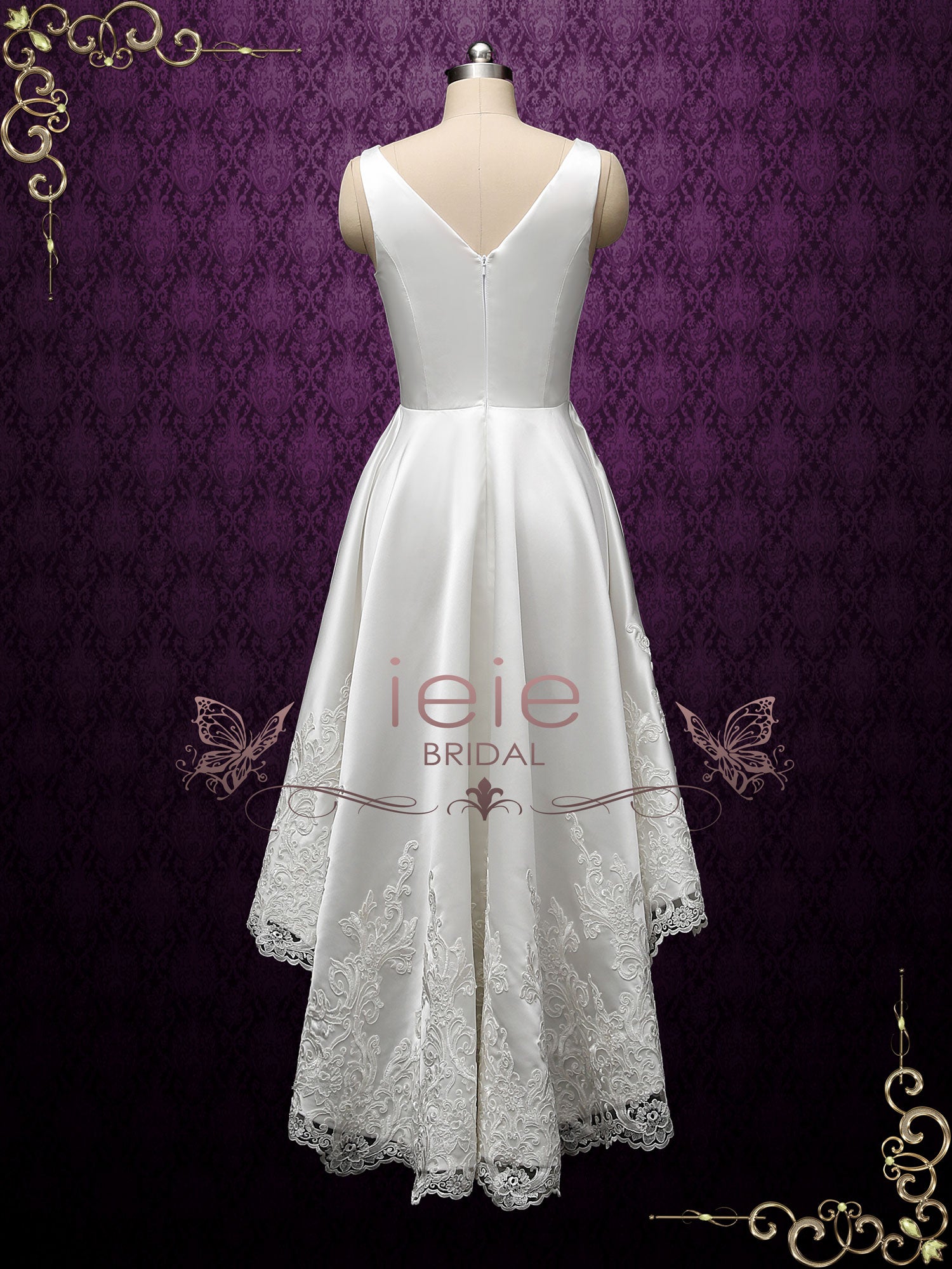 Satin High Low Wedding Dress with Lace Edge TIA