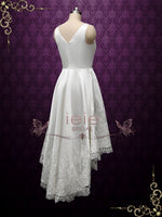 Satin High Low Wedding Dress with Lace Edge TIA