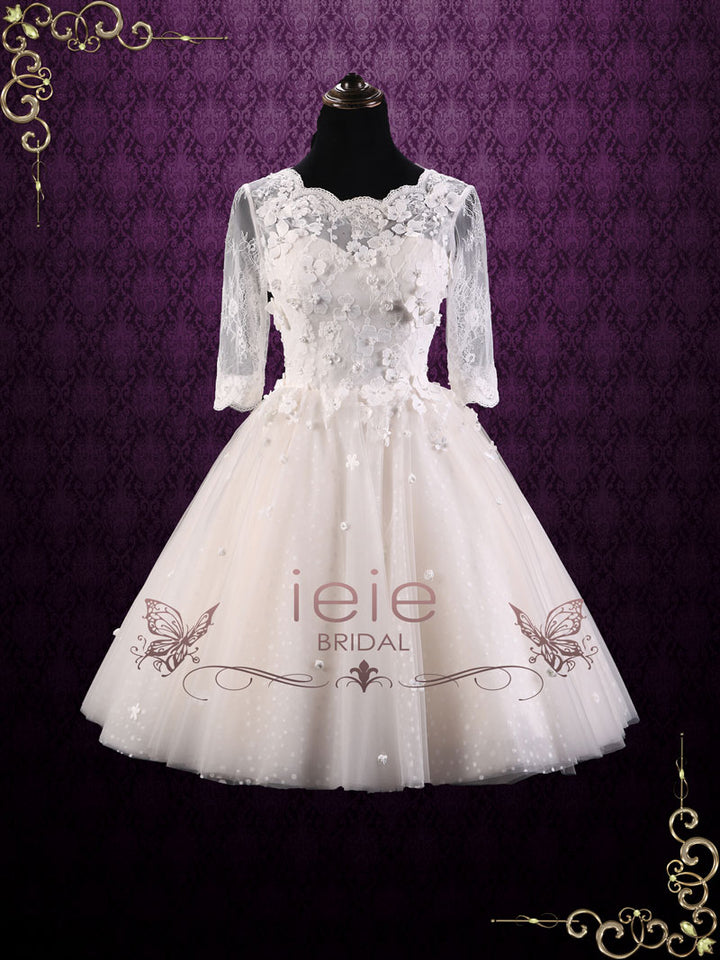 half sleeve short wedding dress Vintage Wedding Dress Short Lace Tulle Bridal Dress Half Sleeve V Neck Backless A Line Flower Sash Tea Length Bridal Gown Exclusive