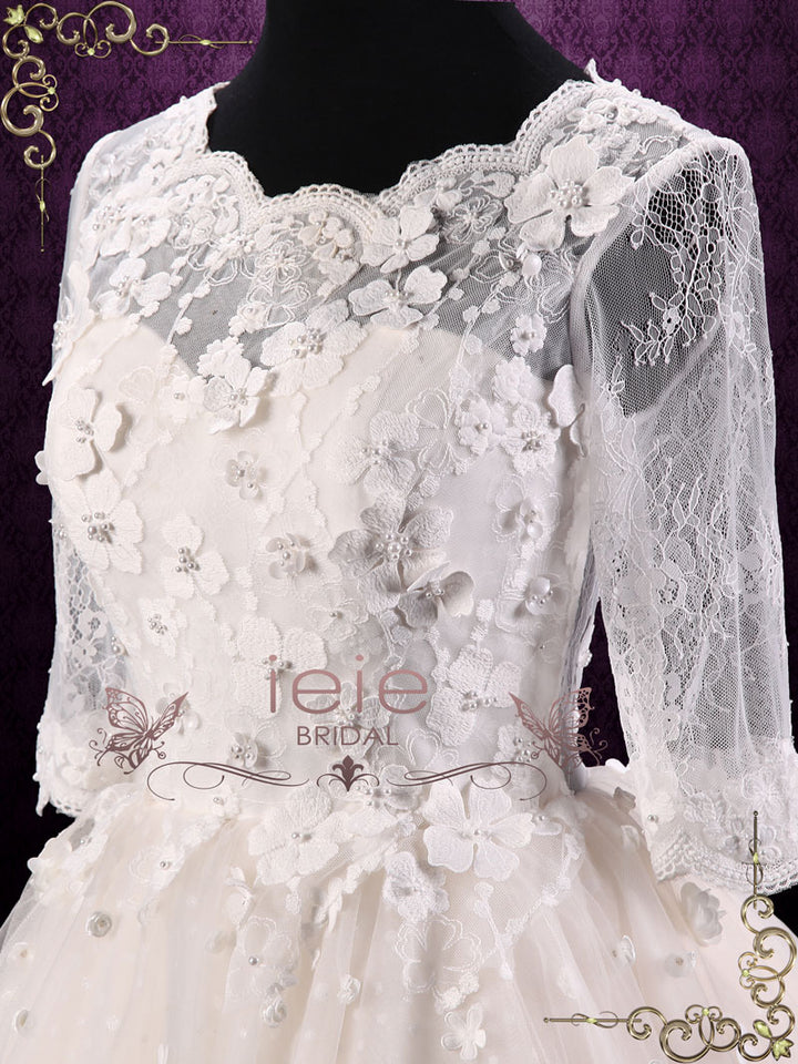 Short Lace Wedding Dress with Half Sleeves | Zoey