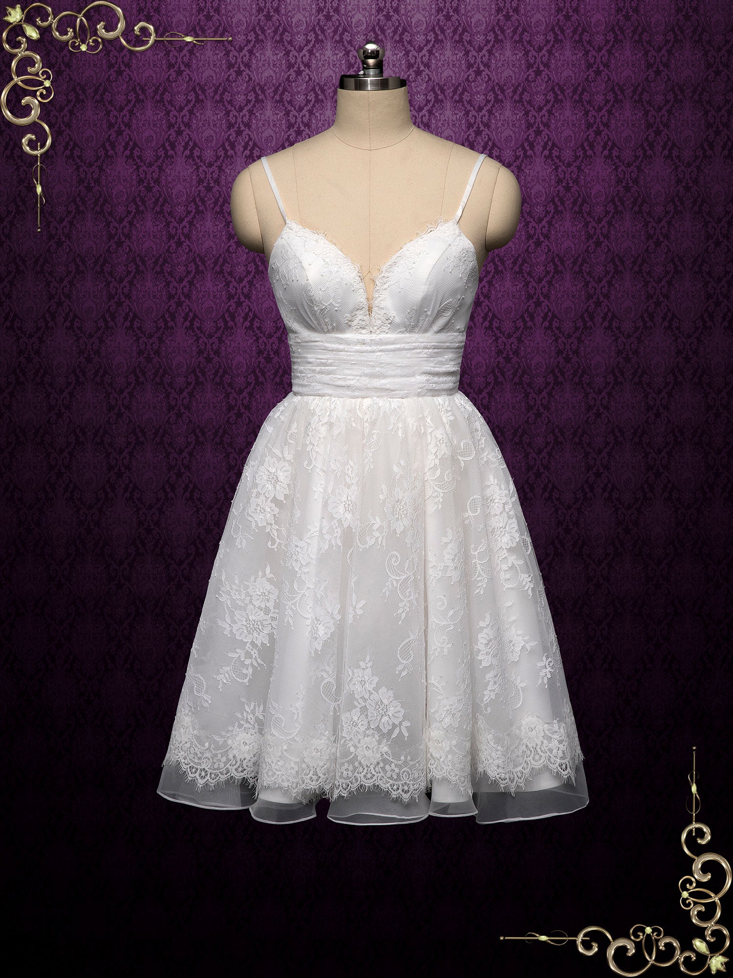 short white reception wedding dress Floral Bridal Mini Gown Mini Neckline Fivsole White Short Wedding Dresses