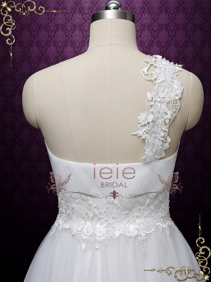 Short Lace Wedding Dress with One Shoulder Neckline