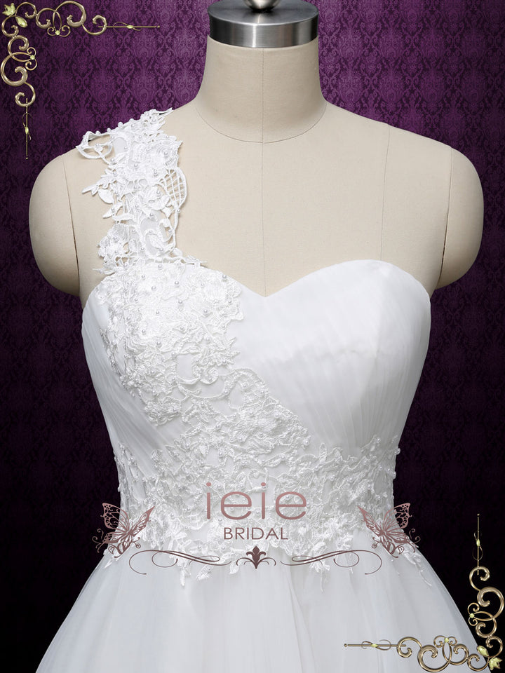 Short Lace Wedding Dress with One Shoulder Neckline