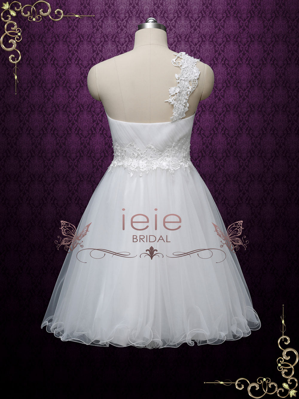 Short Lace Wedding Dress with One Shoulder Neckline