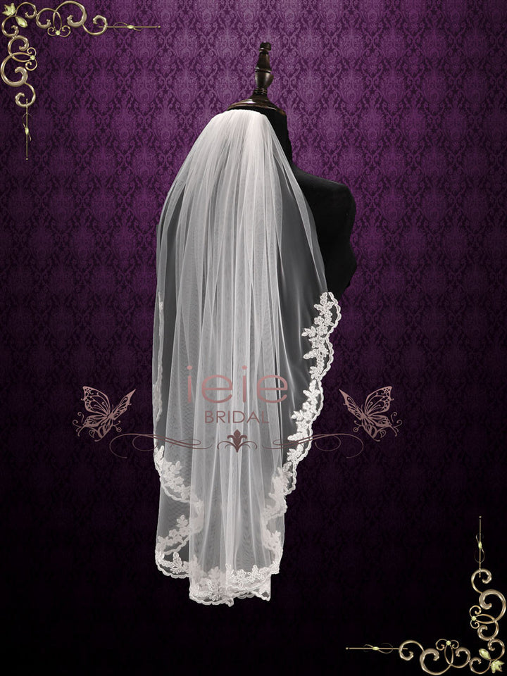 Short Elbow Length Veil with Floral Lace Edges VG1087