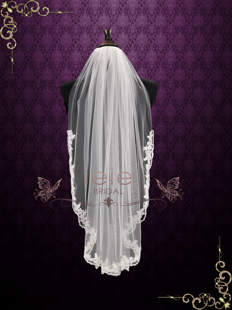 Short Elbow Length Veil with Floral Lace Edges VG1087