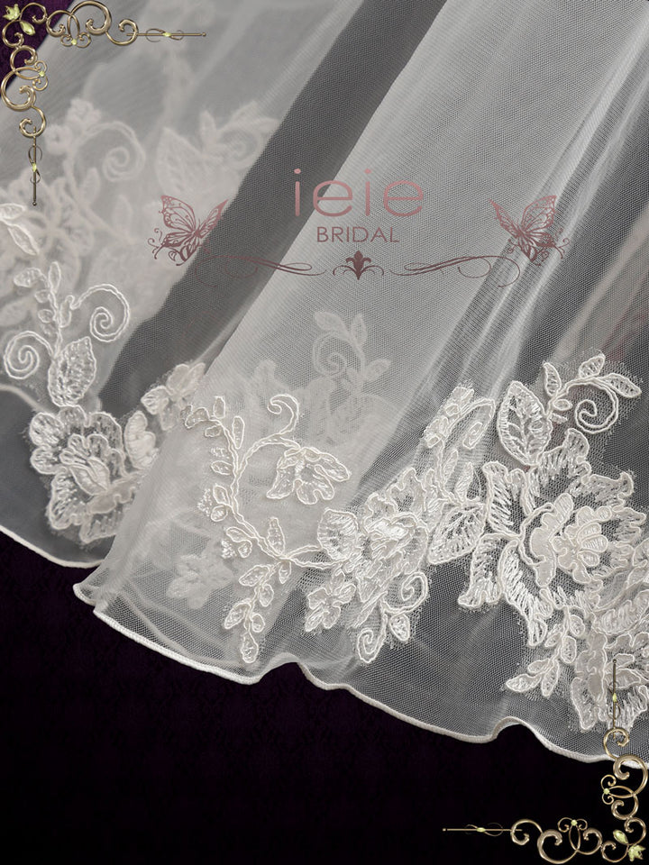 Short Fingertip Lace Veil with Floral Edge VG2014