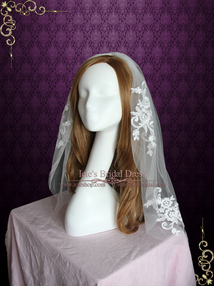 Short Elbow Length Lace Wedding Veil VG1061