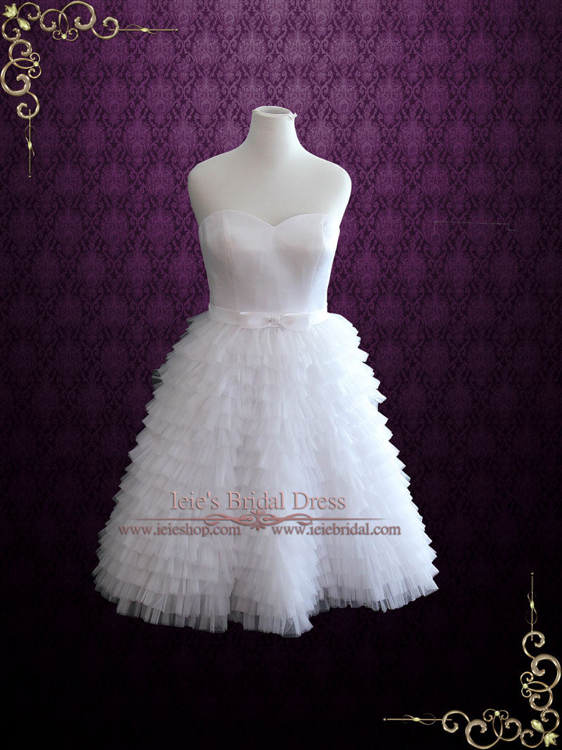 Retro Short Ruffled Wedding Dress with Strapless Neckline | Susan