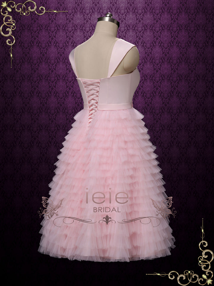 Pinky Colored Short Wedding Dresses Short Pink Ruffle Wedding