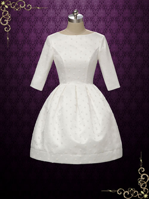 Short Elegant Polka Dot Lace Wedding Dress with Sleeves HEATHER