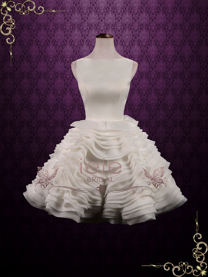 Short Modest Wedding Dress with Layered Ruffle Skirt | Dana Size 12 / Ivory Short Modest Wedding Dress with Layered Ruffle Skirt | Dana Size 12 / Ivory