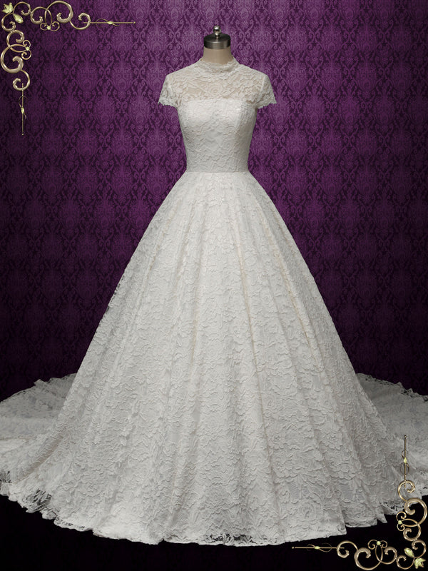 Ball Gown Lace Wedding Dress with Short Sleeves ADDISON