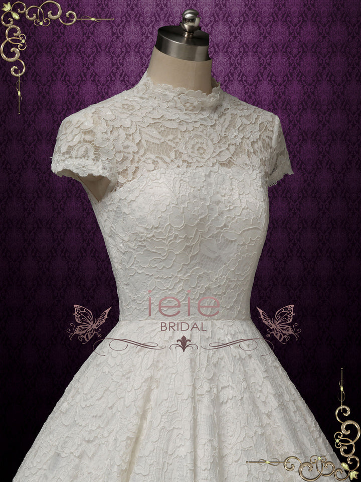 Ball Gown Lace Wedding Dress with Short Sleeves ADDISON