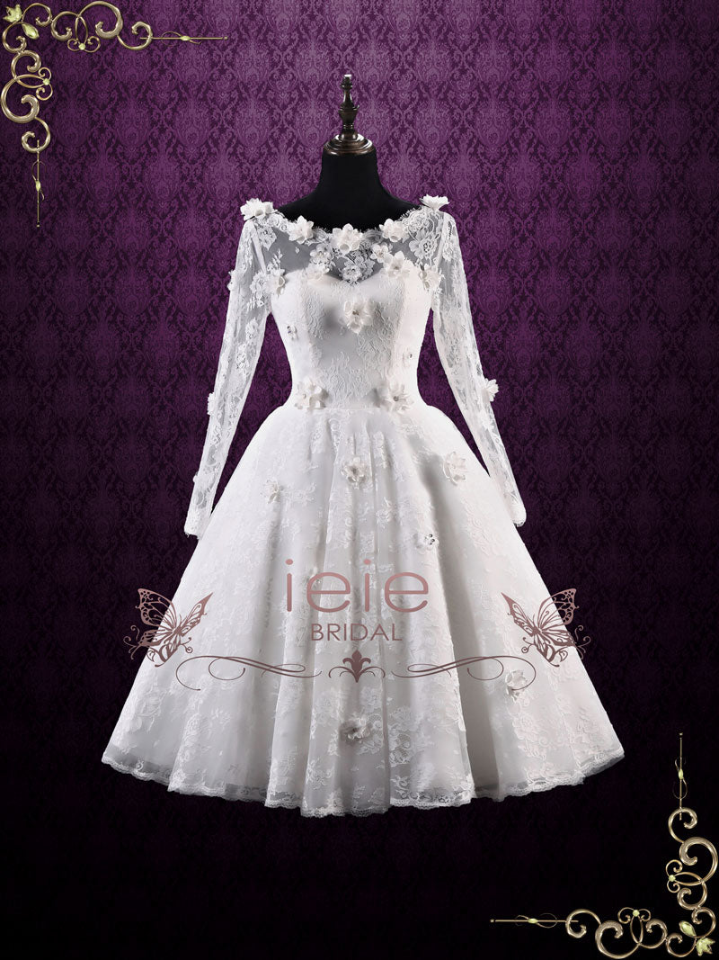 Short Lace Wedding Dress with Long Sleeves | Josette