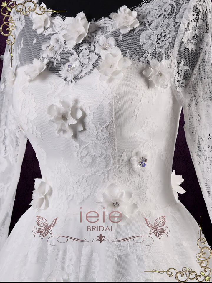 Short Lace Wedding Dress with Long Sleeves | Josette