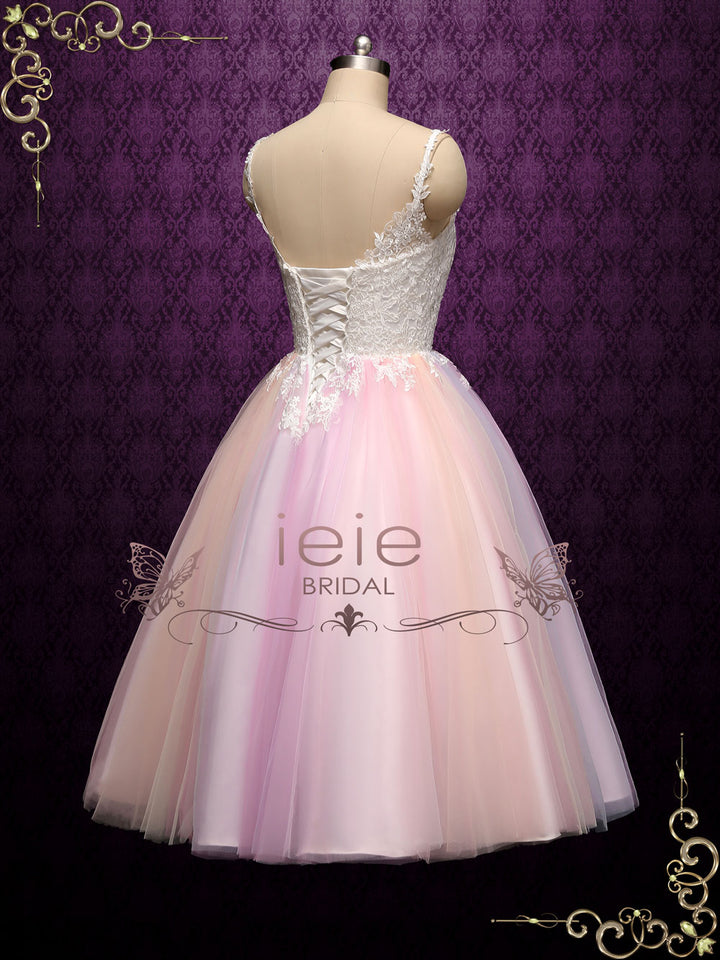 Short Tea Length Wedding Dress with Rainbow Skirt | CHARMIN