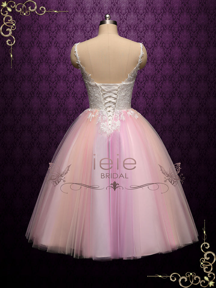 Short Tea Length Wedding Dress with Rainbow Skirt | CHARMIN