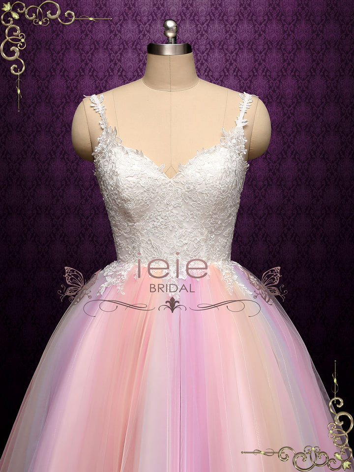 Short Tea Length Wedding Dress with Rainbow Skirt | CHARMIN