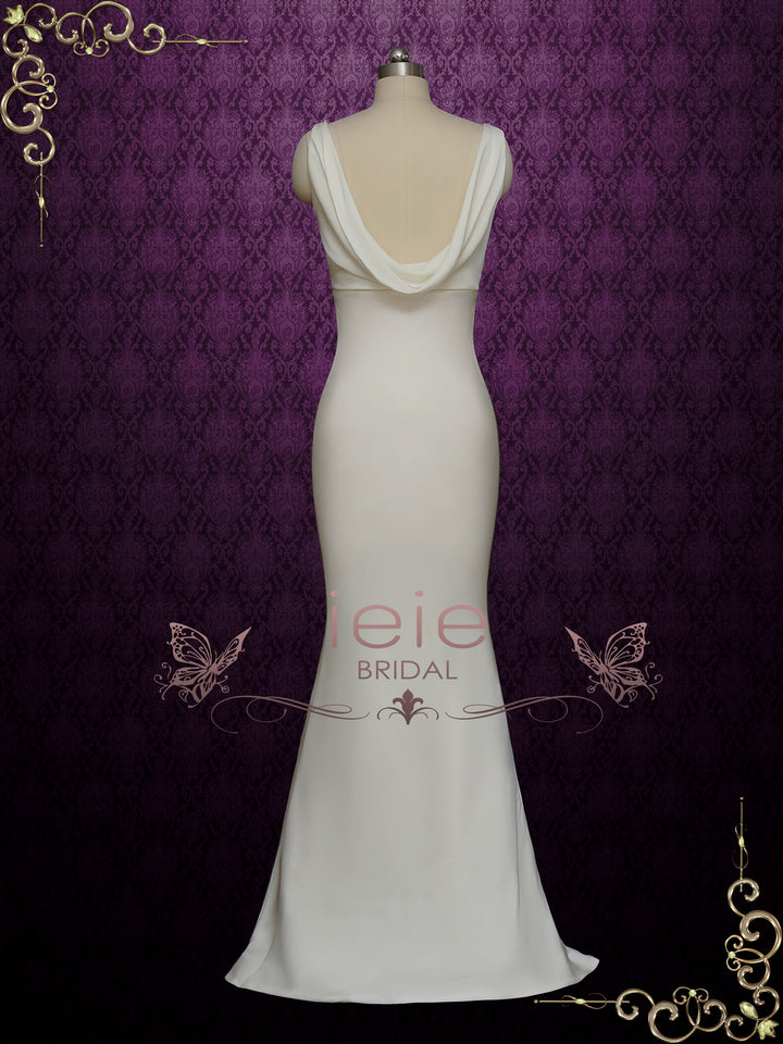 Elegant Sleek Wedding Dress with Cowl Back IRA Size 26W / White Elegant Sleek Wedding Dress with Cowl Back IRA Size 26W / White